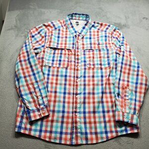 Ocean & Coast Vented Outdoor Long Sleeve Plaid Shirt Red Blue Teal Men Sz XL
